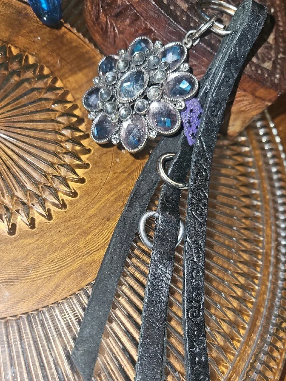 Handmade Genuine Leather Tassel Keychain Purse Charm w Crystal Flower Accent NEW